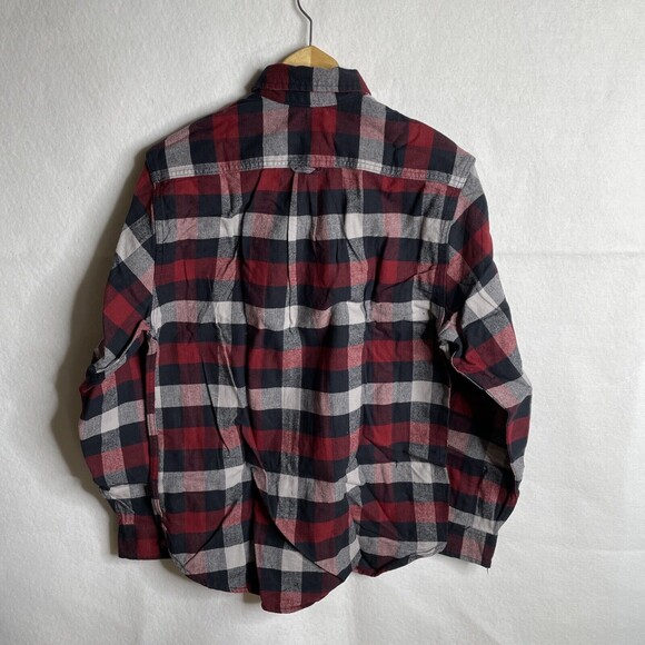 JACHS Red Blue  Brawny Plaid Flannel Men's MEDIUM Long Sleeve Shirt Pockets - Picture 10 of 10